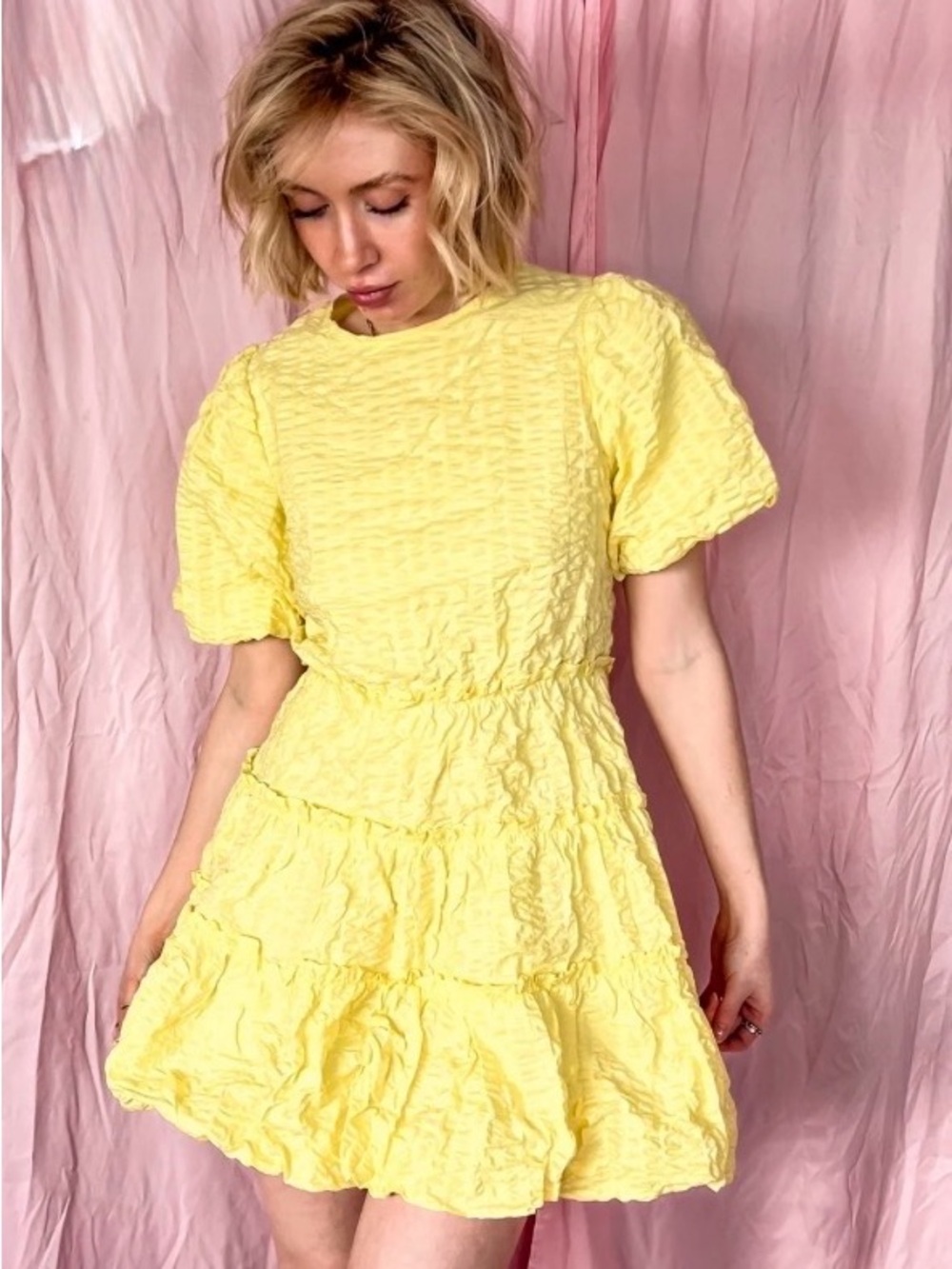 Women’s Storia yellow Mini Dress size L. EUC